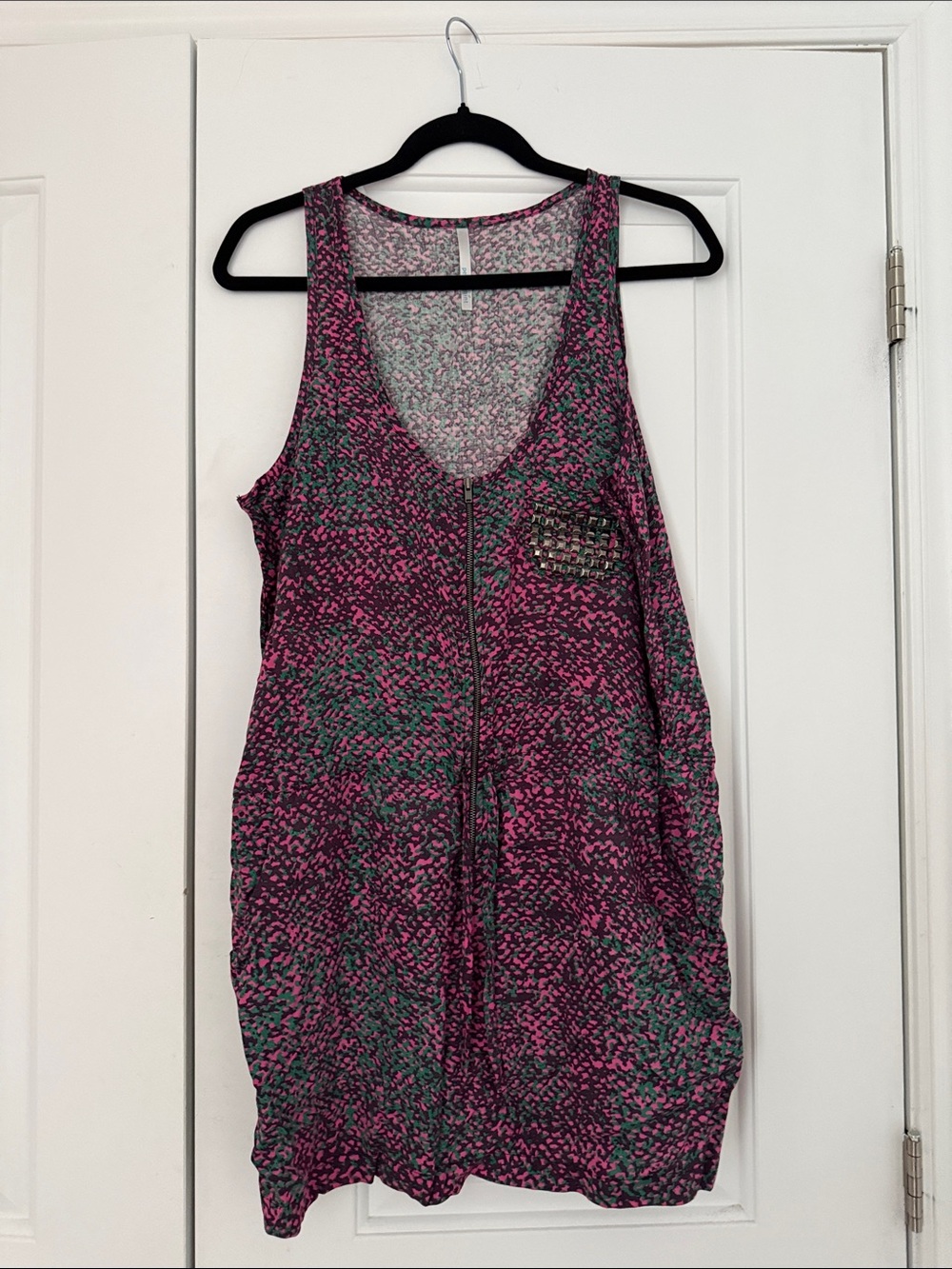 Sleeveless Pink & Green Patterned Mini Dress